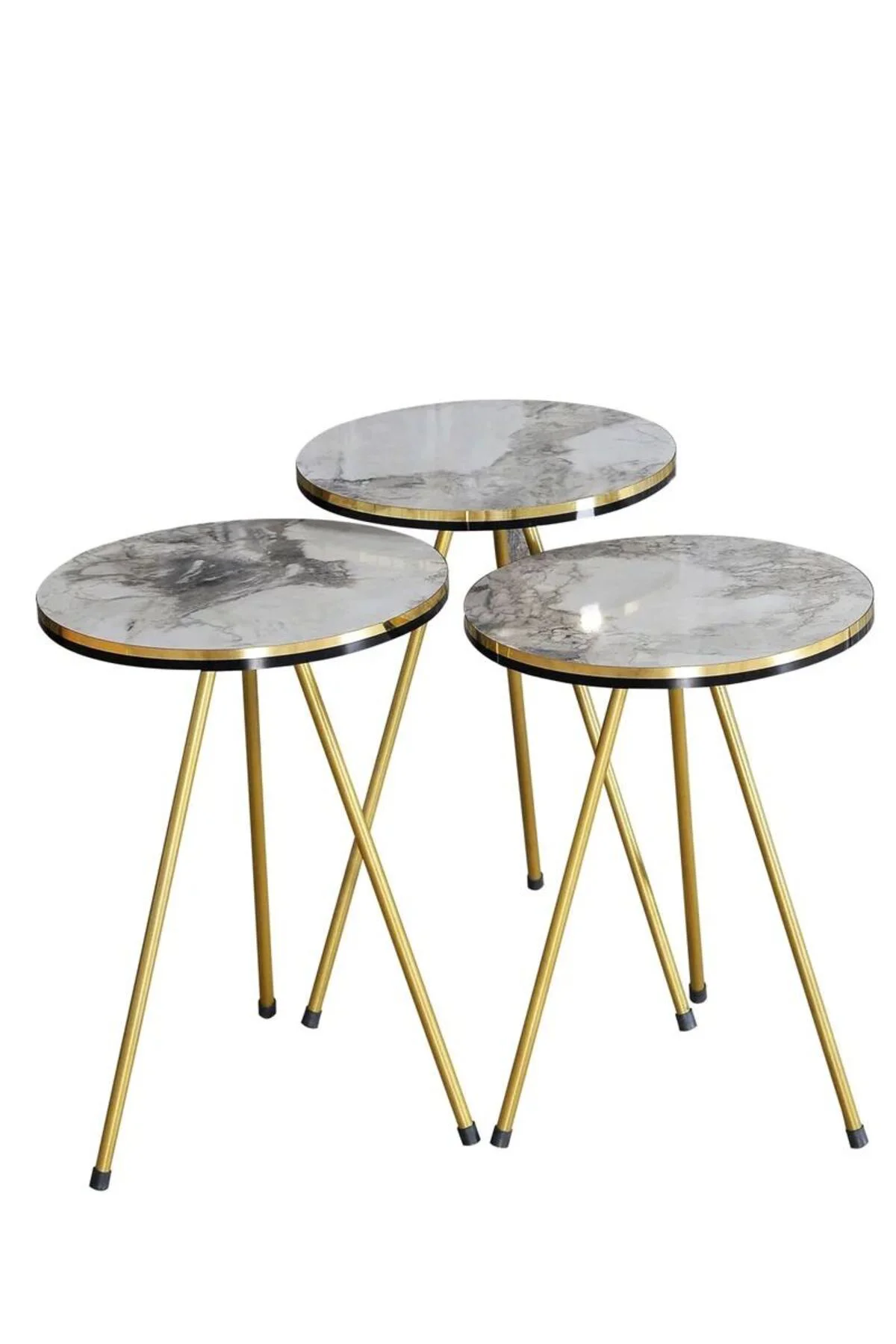 Zigon Sehpa Ve Orta Sehpa Elips Set Çift Gold Efes Metal