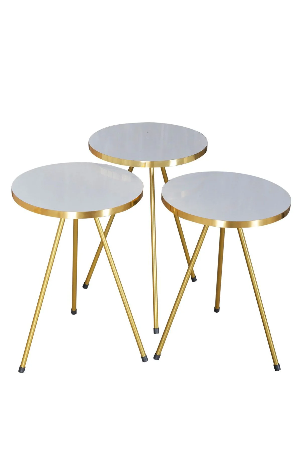 Zigon Sehpa ve Orta Sehpa Kr Gold Metal Ayak Gold Beyaz Set