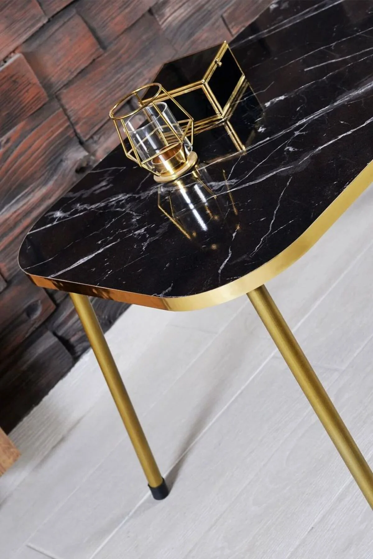 Zigon Sehpa ve Orta Sehpa Elips Gold Metal Ayak Gold Krem Set