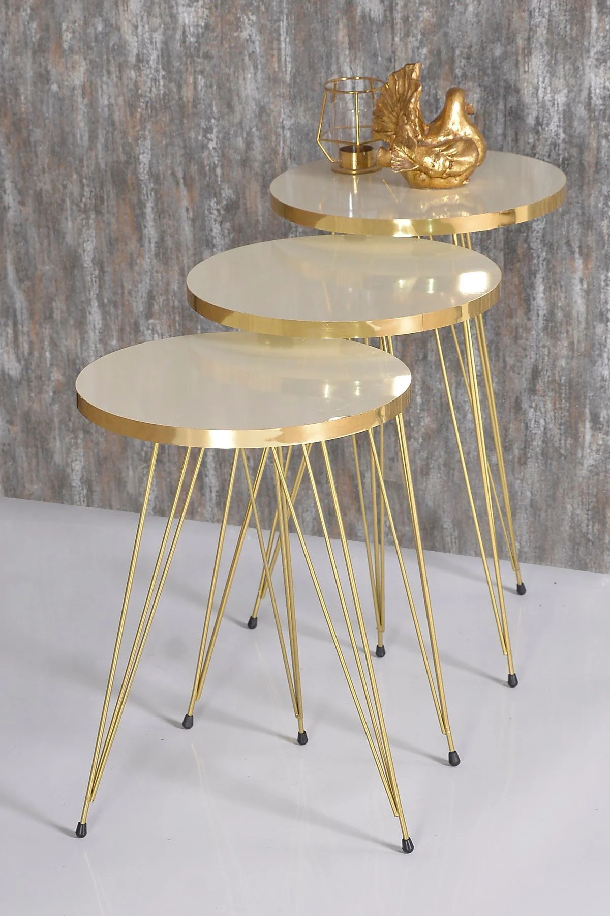 Zigon Sehpa Ve Orta Sehpa Kr Set Gold Krem Tel