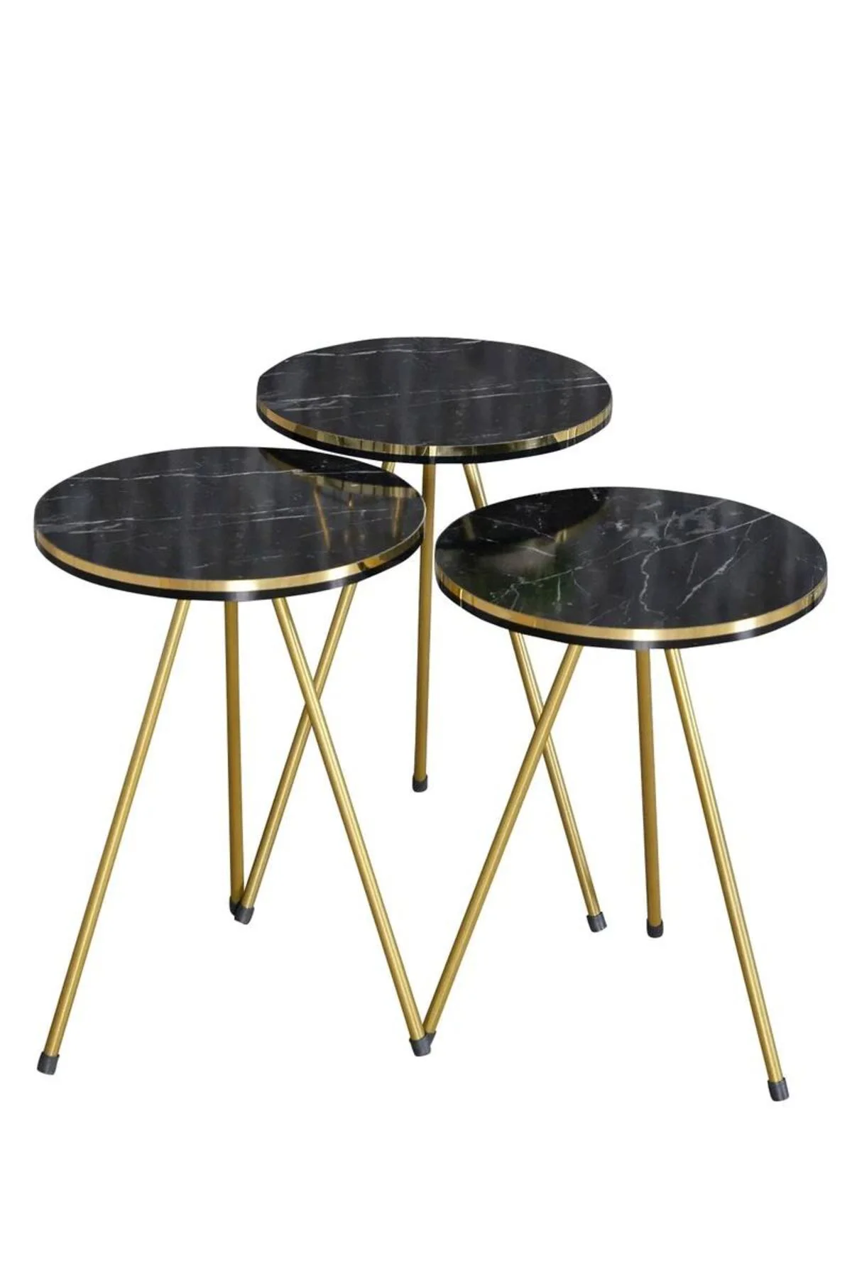 Zigon Sehpa Ve Orta Sehpa Elips Set Çift Gold Bendir Metal