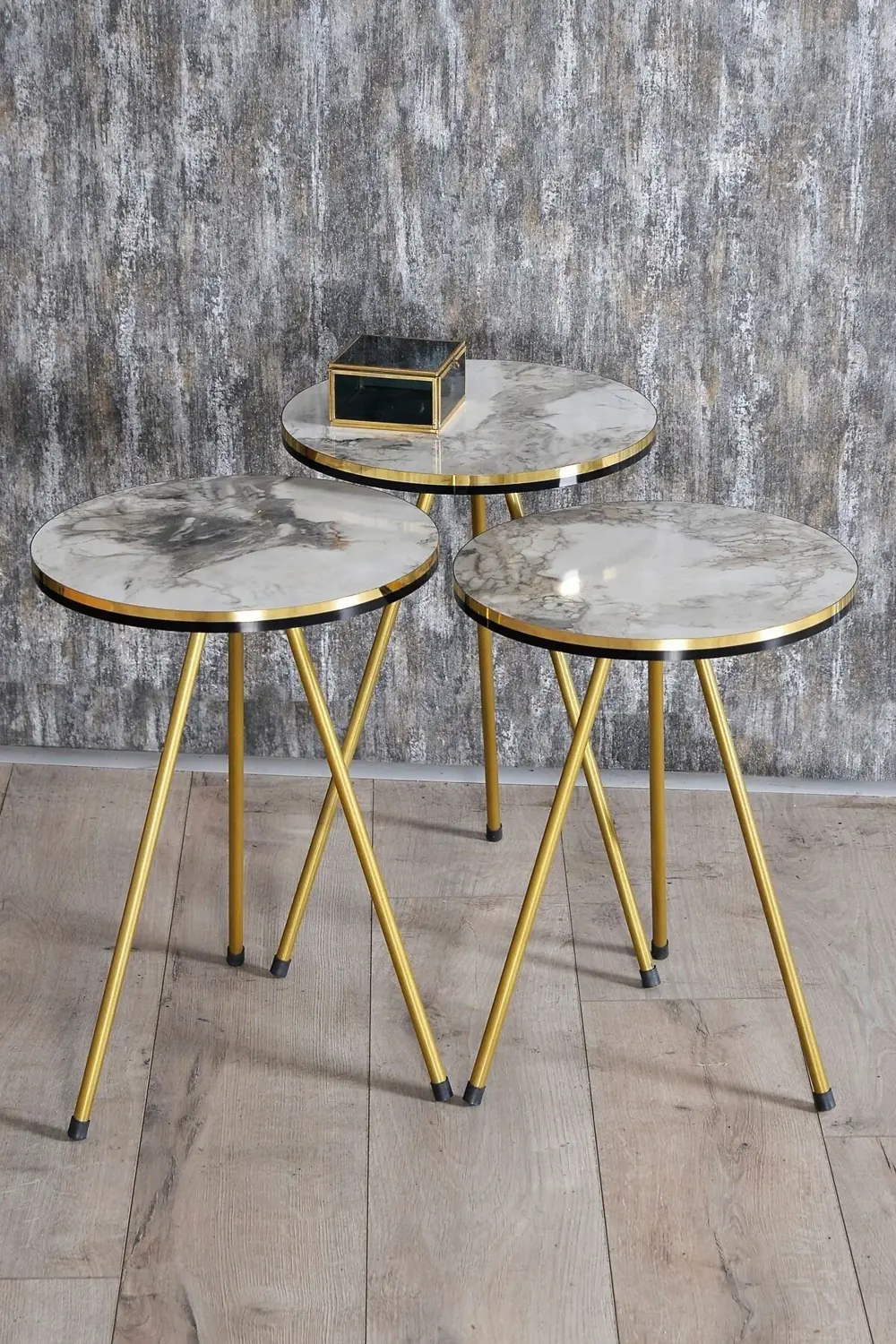 Zigon Sehpa Ve Orta Sehpa Elips Set Çift Gold Efes Metal