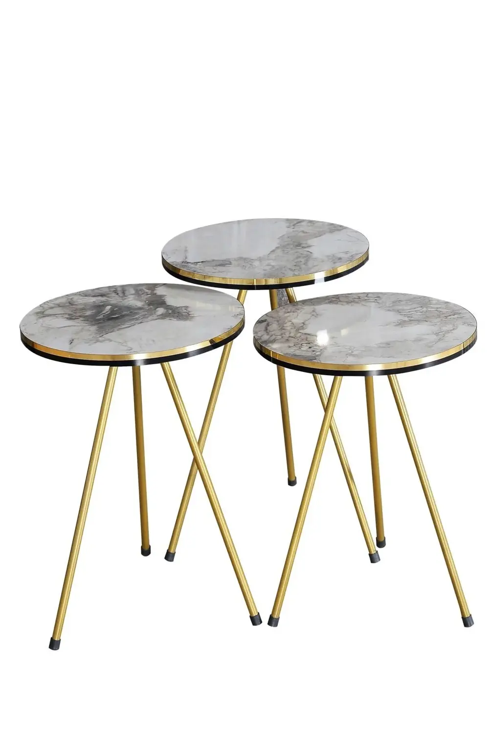 Zigon Sehpa Ve Orta Sehpa Elips Set Çift Gold Efes Metal