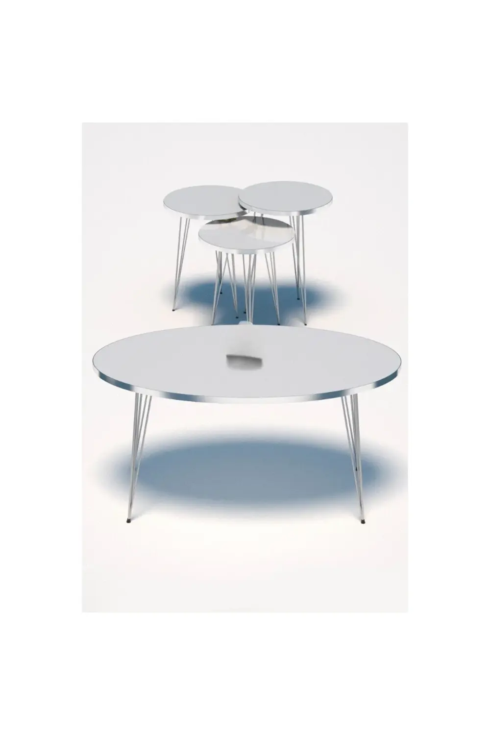 Zigon Sehpa Ve Orta Sehpa Elips Set Gümüş Beyaz Tel