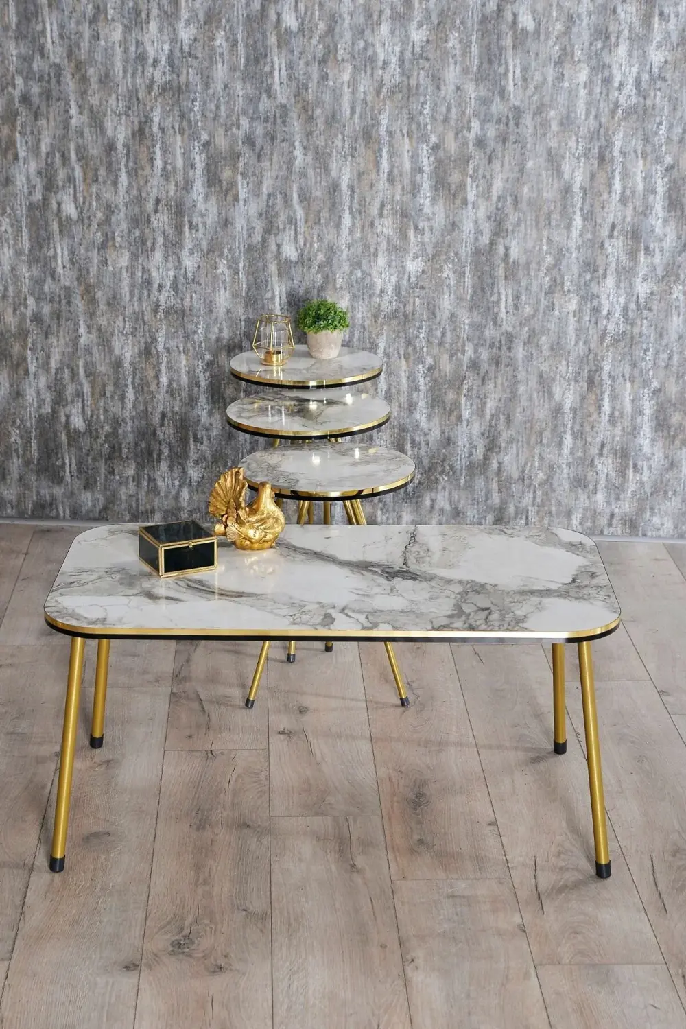 Zigon Sehpa Ve Orta Sehpa Kr Set Çift Gold Efes Metal