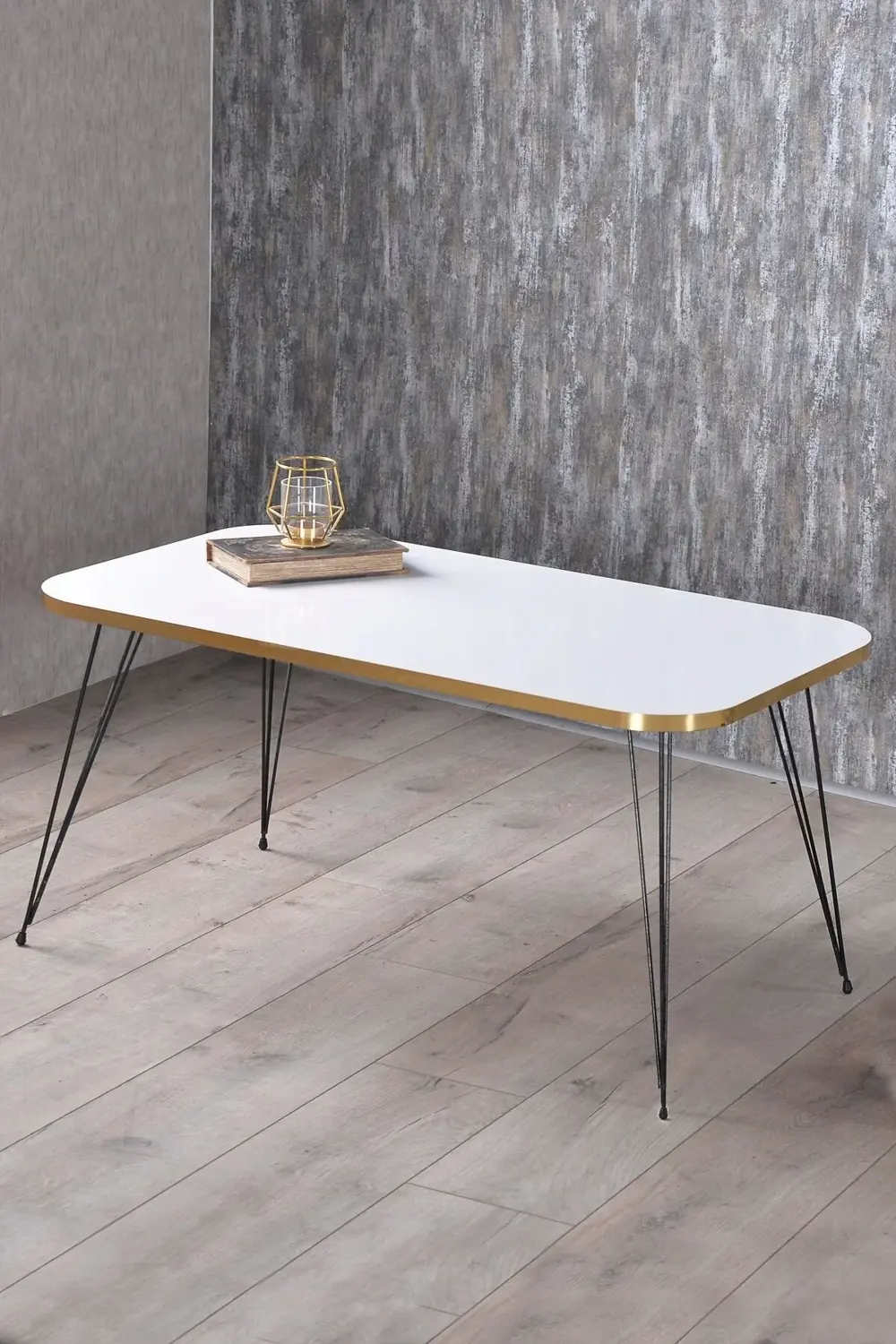 Zigon Sehpa Ve Orta Sehpa Kr Set Siyah Tel Ayak Altın Beyaz