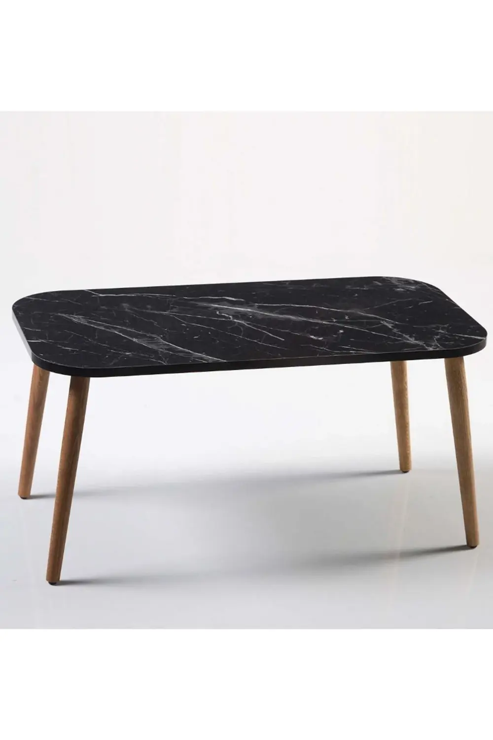 Zigon Sehpa Ve Orta Sehpa Set Ahşap Kr Torna Siyah Mermer Desen