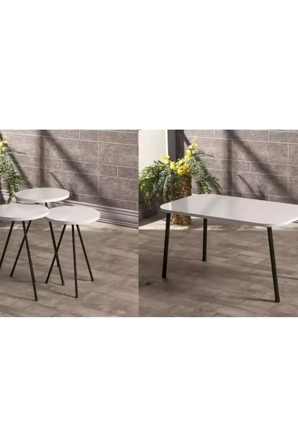 Zigon Sehpa Ve Orta Sehpa Set Kr Metal Beyaz