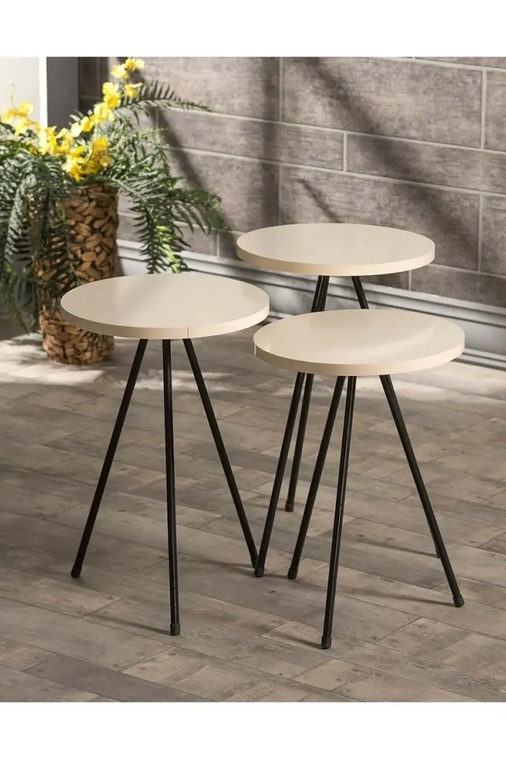 Zigon Sehpa Ve Orta Sehpa Set Kr Metal Krem