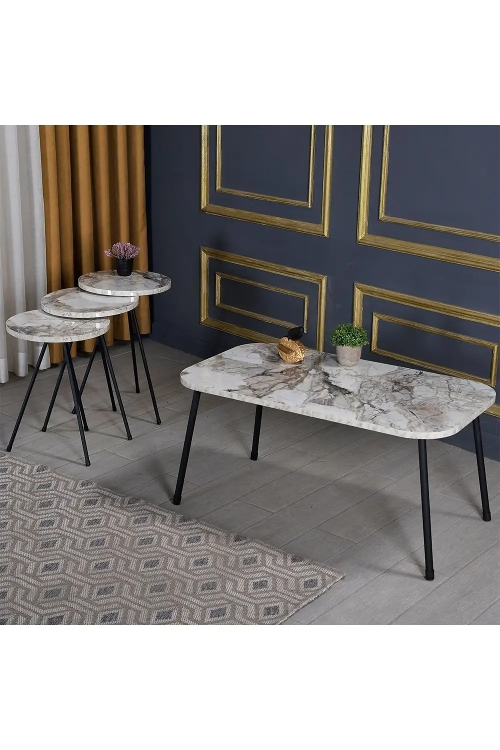 Zigon Sehpa Ve Orta Sehpa Set Metal Kr Efes