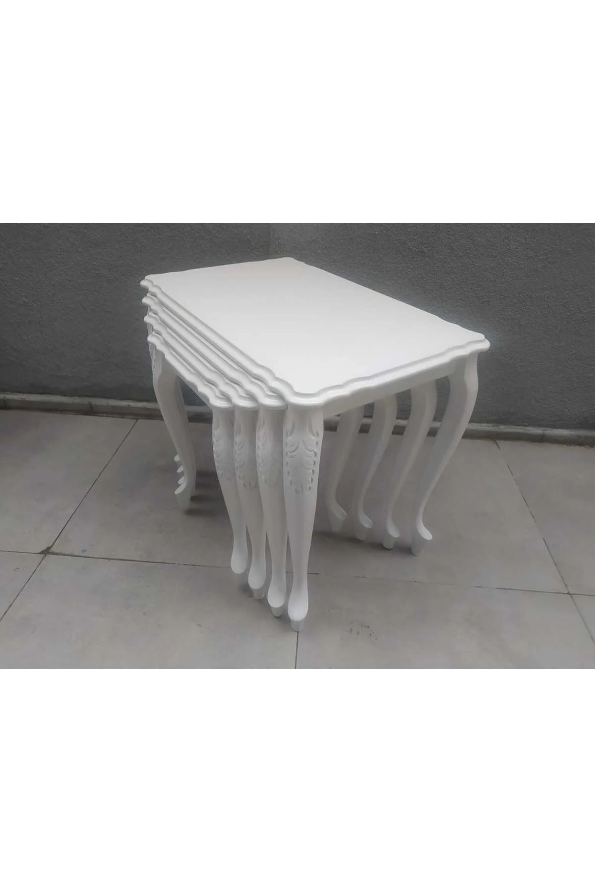 Zigon ST 18191 klasik Model sehpa Kayın Oymalı Aslan Ayk Parlak Beyaz Lake Elyapı - Görsel 2