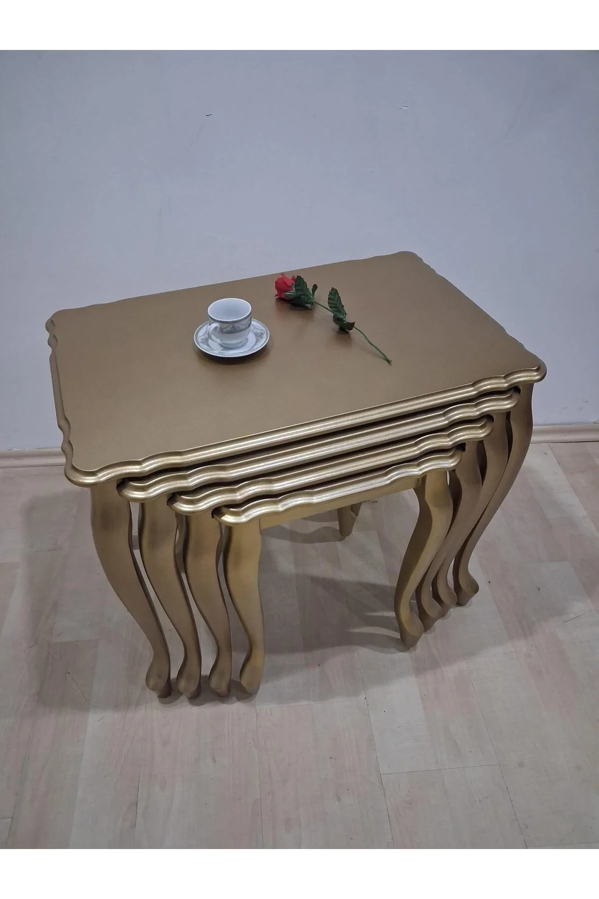 Zigon ST 90640 Klasik Model Sehpa Parlak Gold Renk Kayın Aslan Ayak El Yapım - Görsel 5