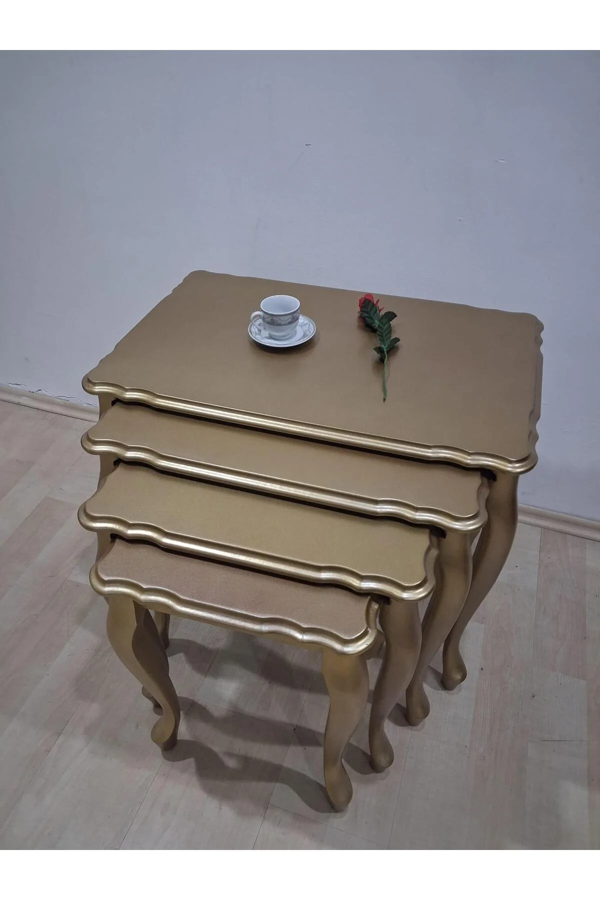 Zigon ST 90640 Klasik Model Sehpa Parlak Gold Renk Kayın Aslan Ayak El Yapım - Görsel 6