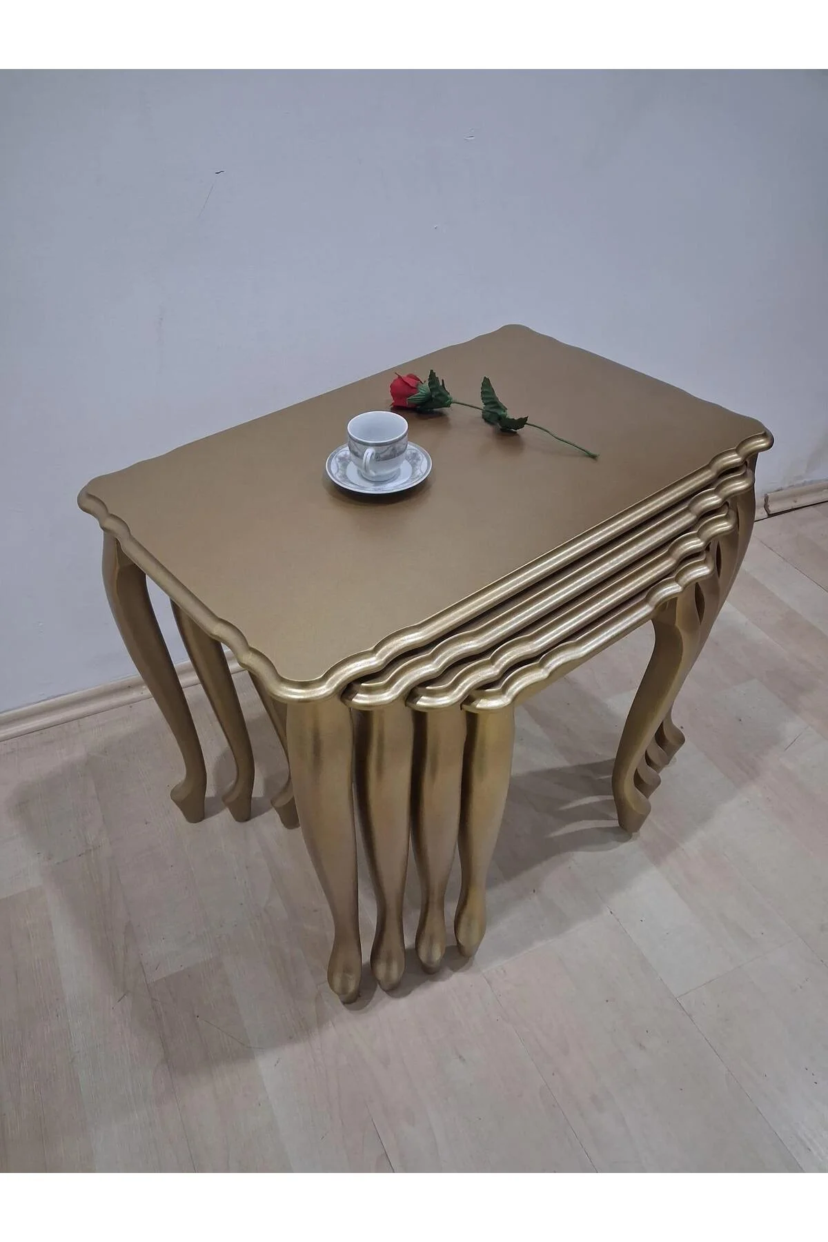 Zigon ST 90640 Klasik Model Sehpa Parlak Gold Renk Kayın Aslan Ayak El Yapım - Görsel 8