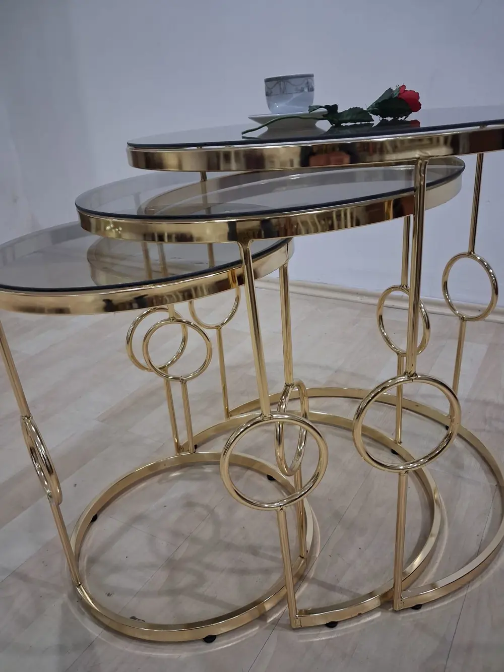 Zigon ZLF 14088 Halkalı model Cam Tabla Metal Gold kaplama kutu s