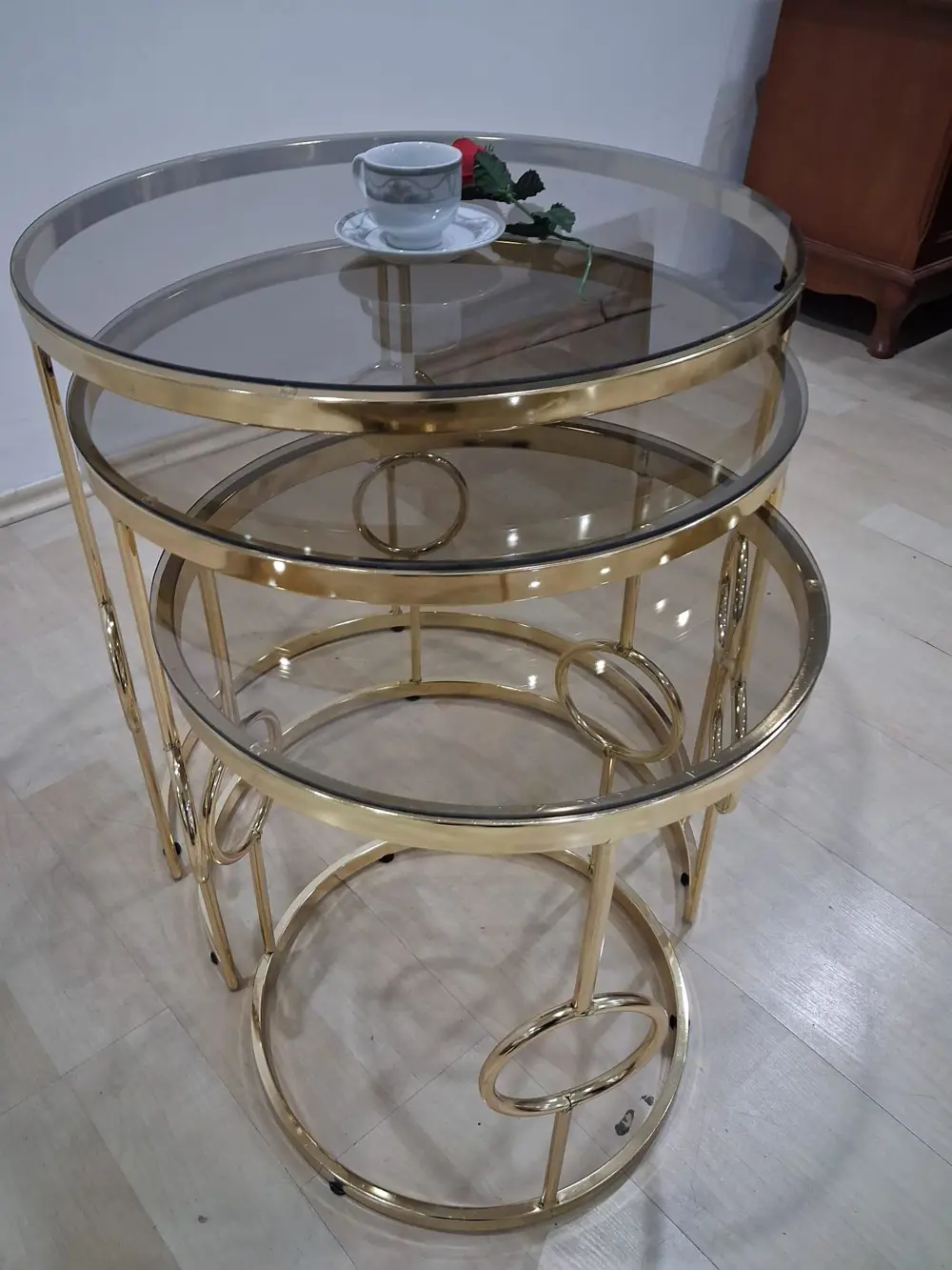 Zigon ZLF 14088 Halkalı model Cam Tabla Metal Gold kaplama kutu s