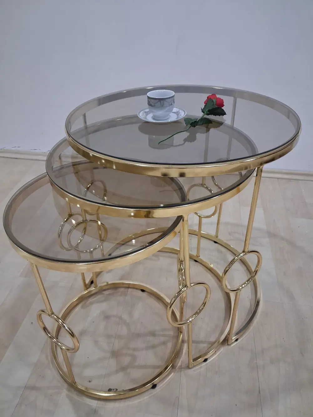 Zigon ZLF 14088 Halkalı model Cam Tabla Metal Gold kaplama kutu s