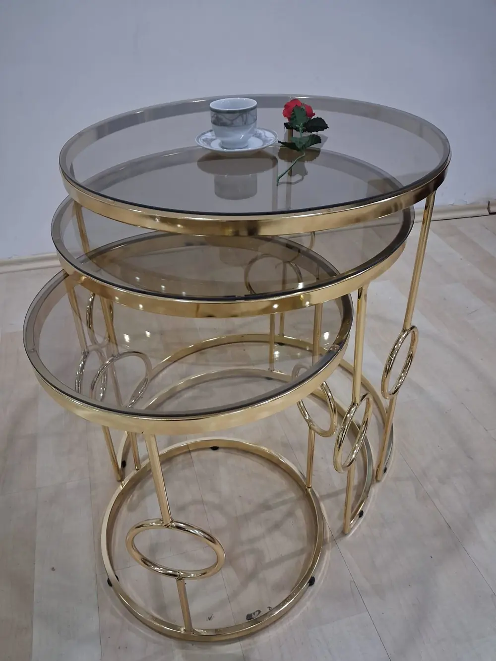 Zigon ZLF 14088 Halkalı model Cam Tabla Metal Gold kaplama kutu s