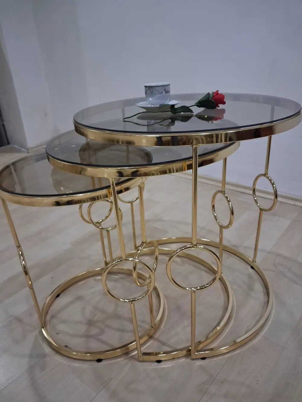 Zigon ZLF 14088 Halkalı model Cam Tabla Metal Gold kaplama kutu s