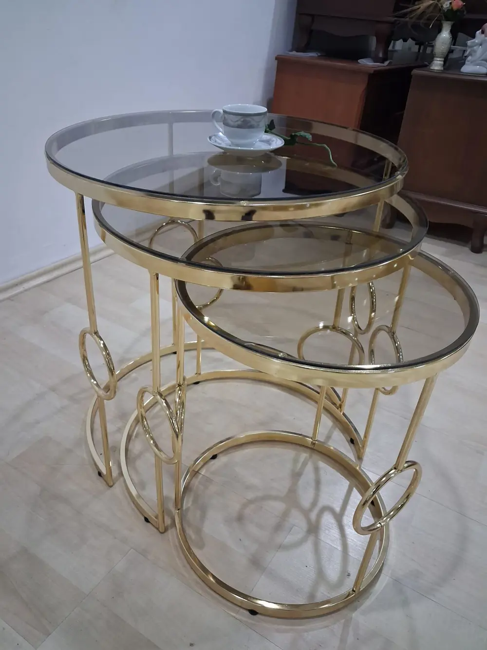 Zigon ZLF 14088 Halkalı model Cam Tabla Metal Gold kaplama kutu s