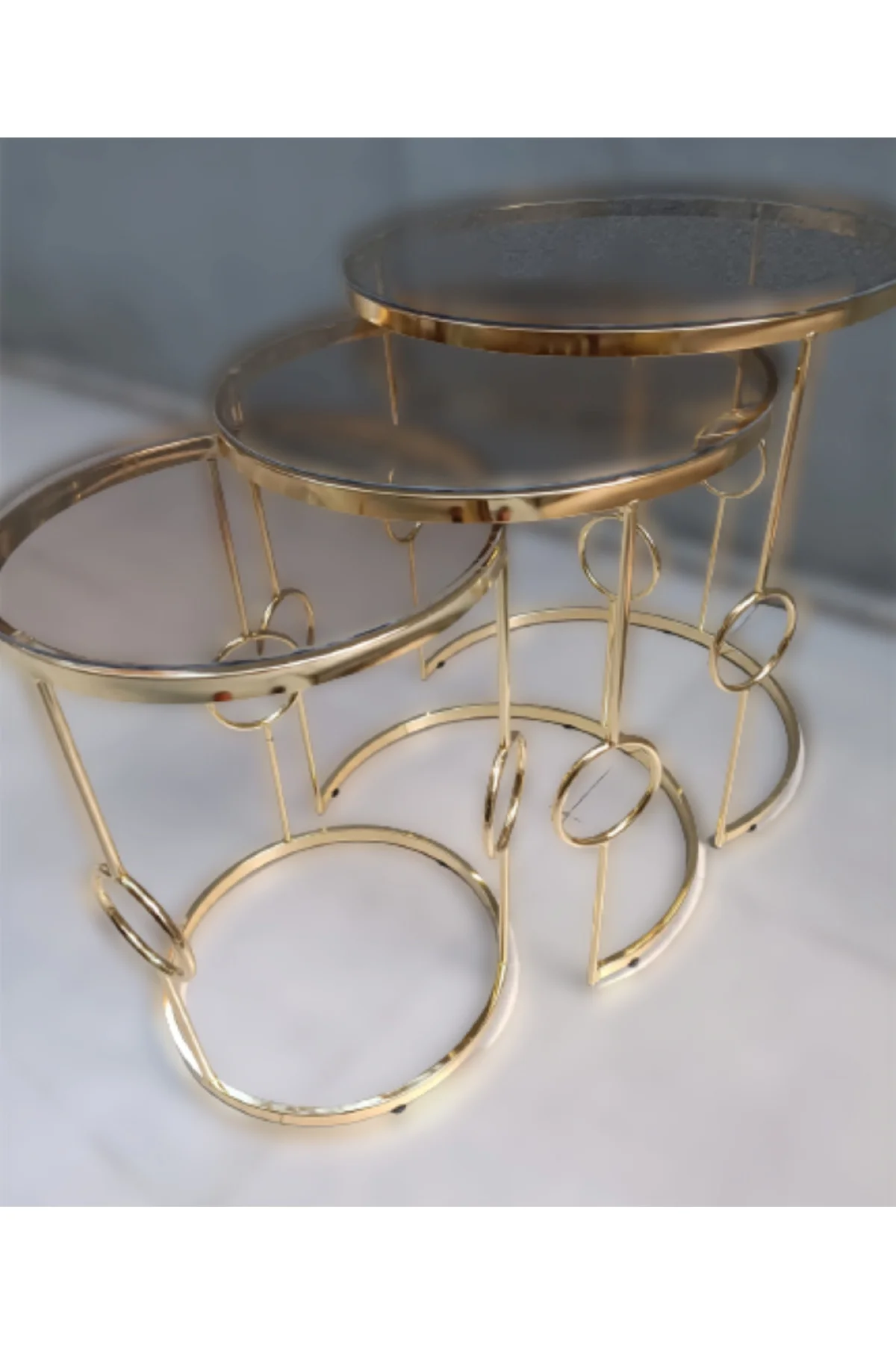 Zigon ZLF 14103 HaLKALI Model füme Temper Cam Tabla Metal Gold kaplama El Yapım - Görsel 3