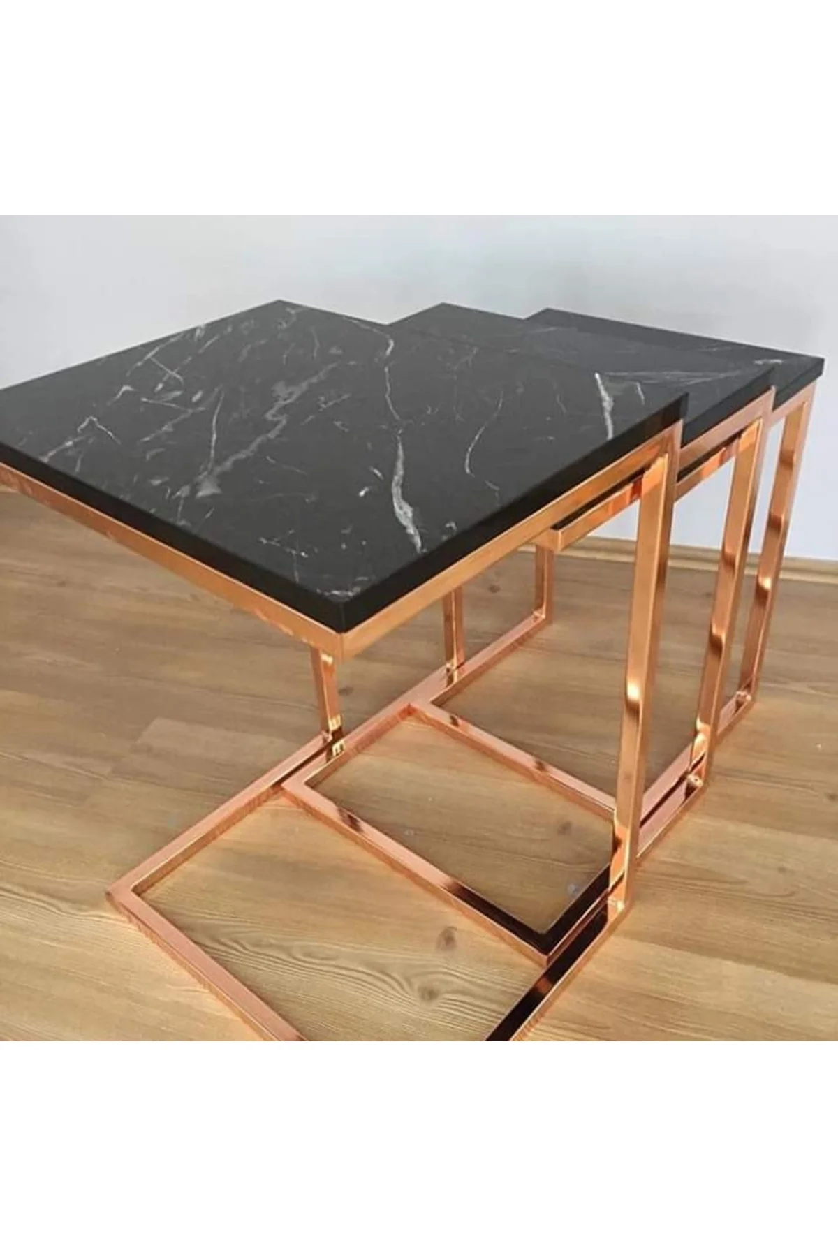 Zigon ZLF 14138 Model ROSE bakır renk Kaplam ayak MDF siyah mermer tabla El Yapım - Görsel 5