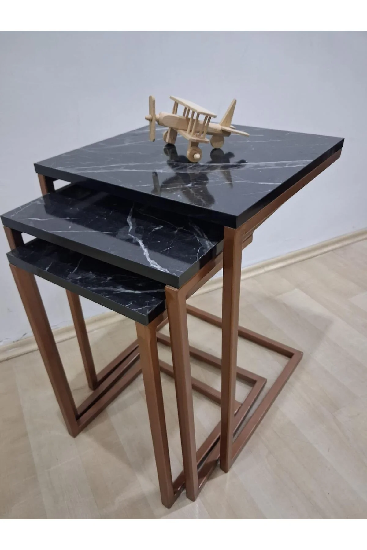 Zigon ZLF 14138 Model ROSE bakır renk Kaplam ayak MDF siyah mermer tabla El Yapım - Görsel 6