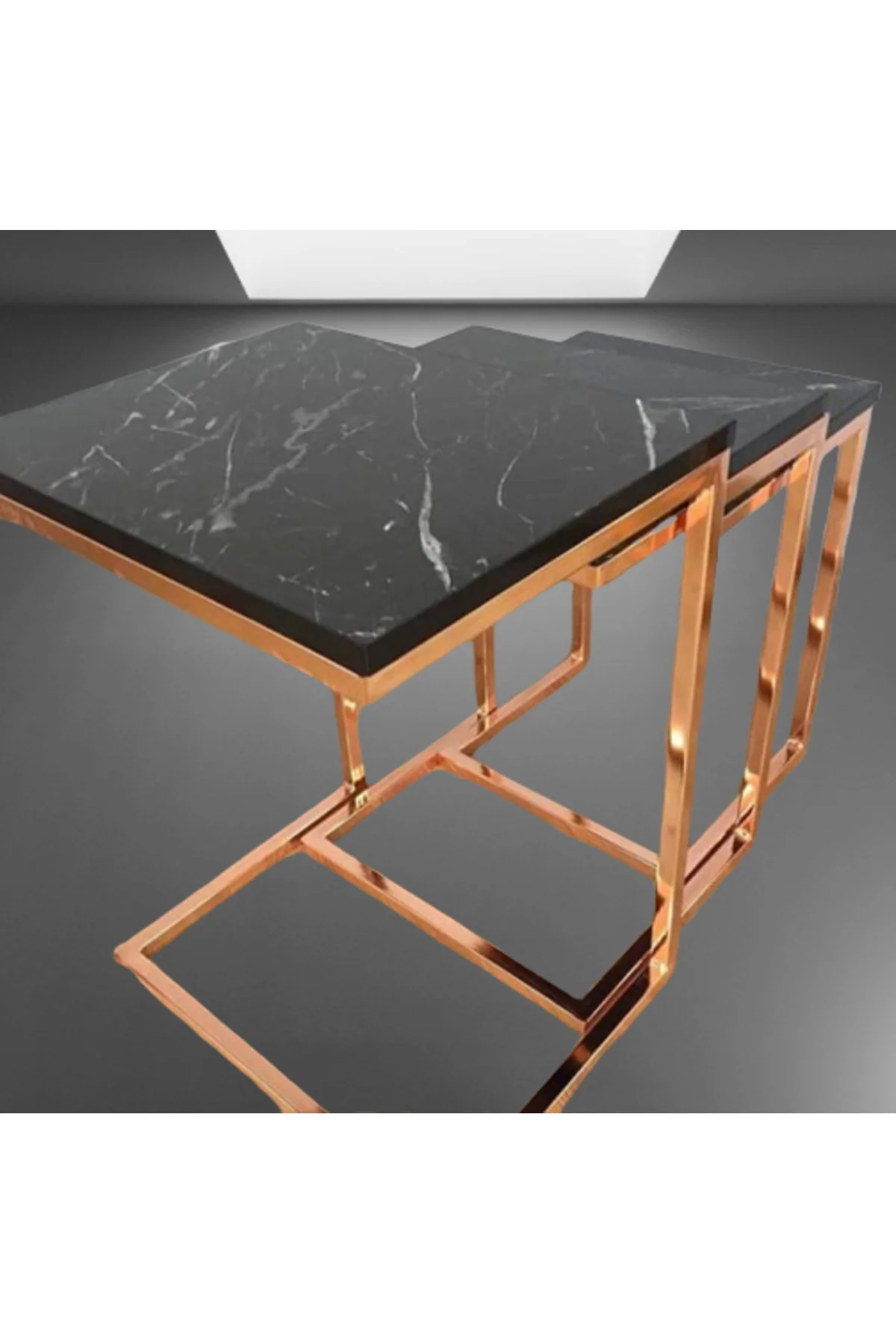 Zigon ZLF 14138 Model ROSE bakır renk Kaplam ayak MDF siyah mermer tabla El Yapım - Görsel 4