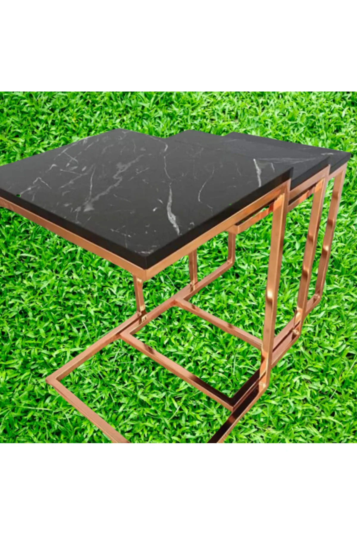 Zigon ZLF 14138 Model ROSE bakır renk Kaplam ayak MDF siyah mermer tabla El Yapım - Görsel 3