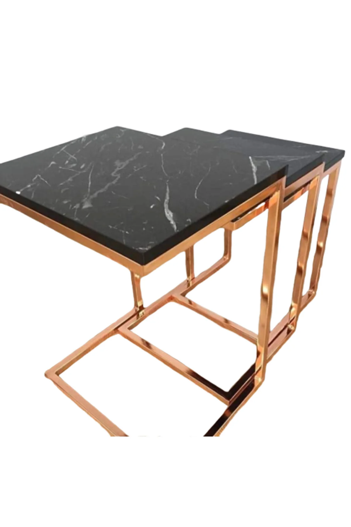 Zigon ZLF 14138 Model ROSE bakır renk Kaplam ayak MDF siyah mermer tabla El Yapım - Görsel 2