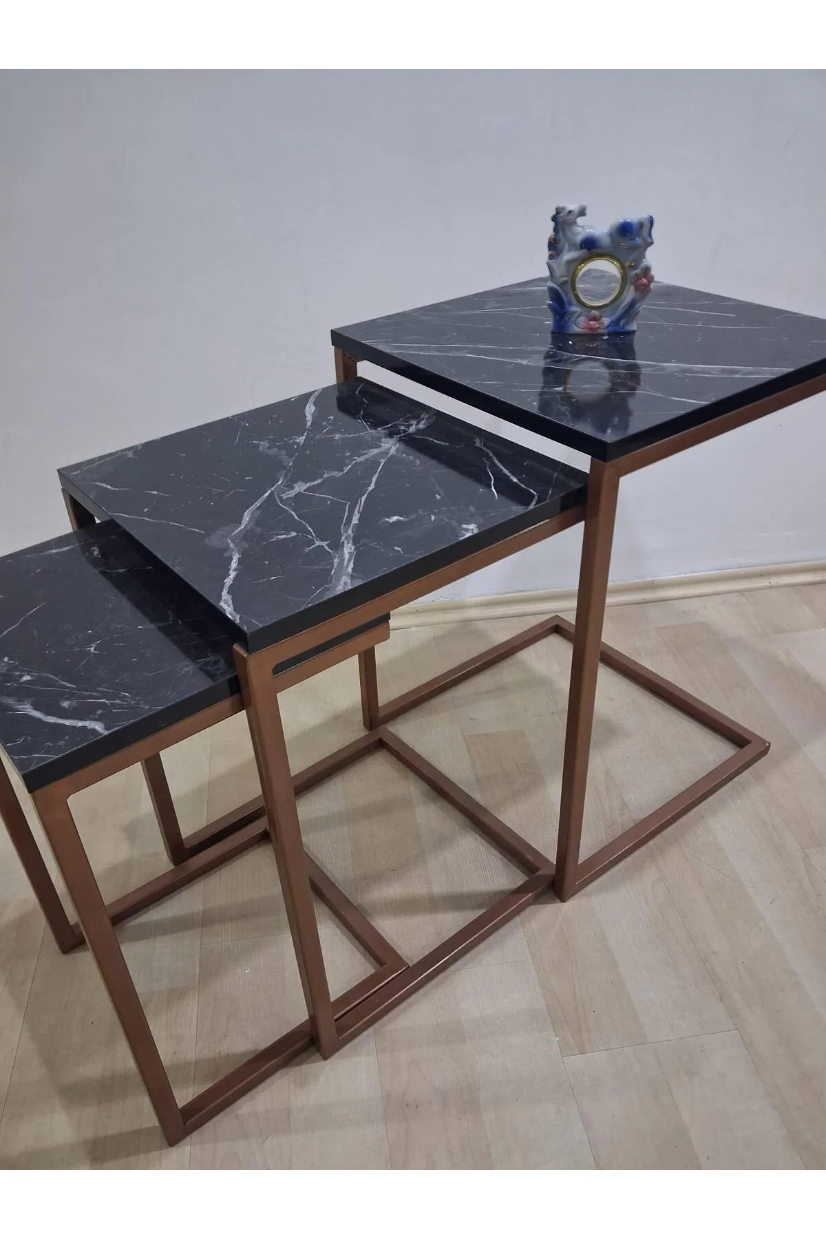 Zigon ZLF 14138 Model ROSE bakır renk Kaplam ayak MDF siyah mermer tabla El Yapım - Görsel 8