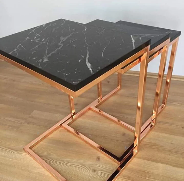 Zigon ZLF 14138 Model ROSE bakır renk Kaplam ayak MDF siyah mermer tabla El Yapım Fiyatı, Yorumları ve Özellikleri