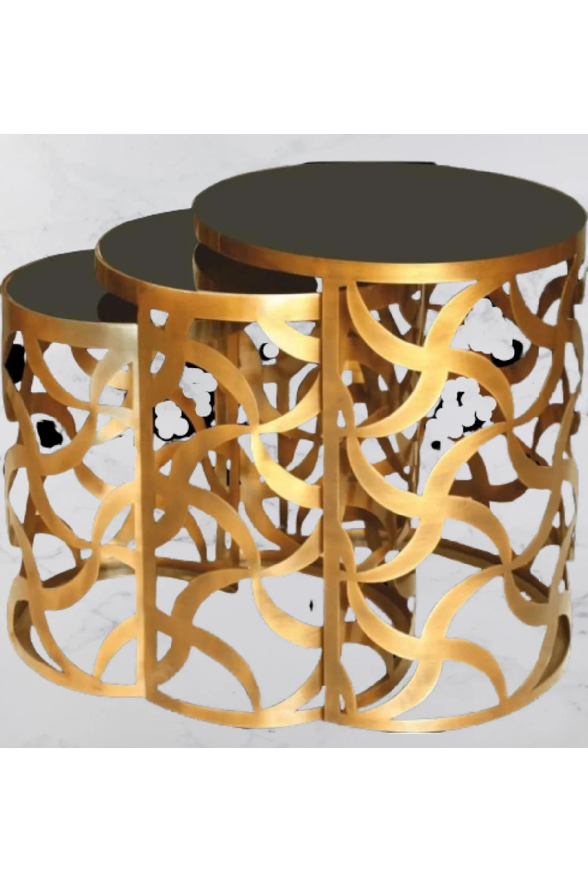 Zigon Zlf 14139 CNC rüzgar gülü model Sehpa Metal Gold kaplama Siyah temper Cam - Görsel 3