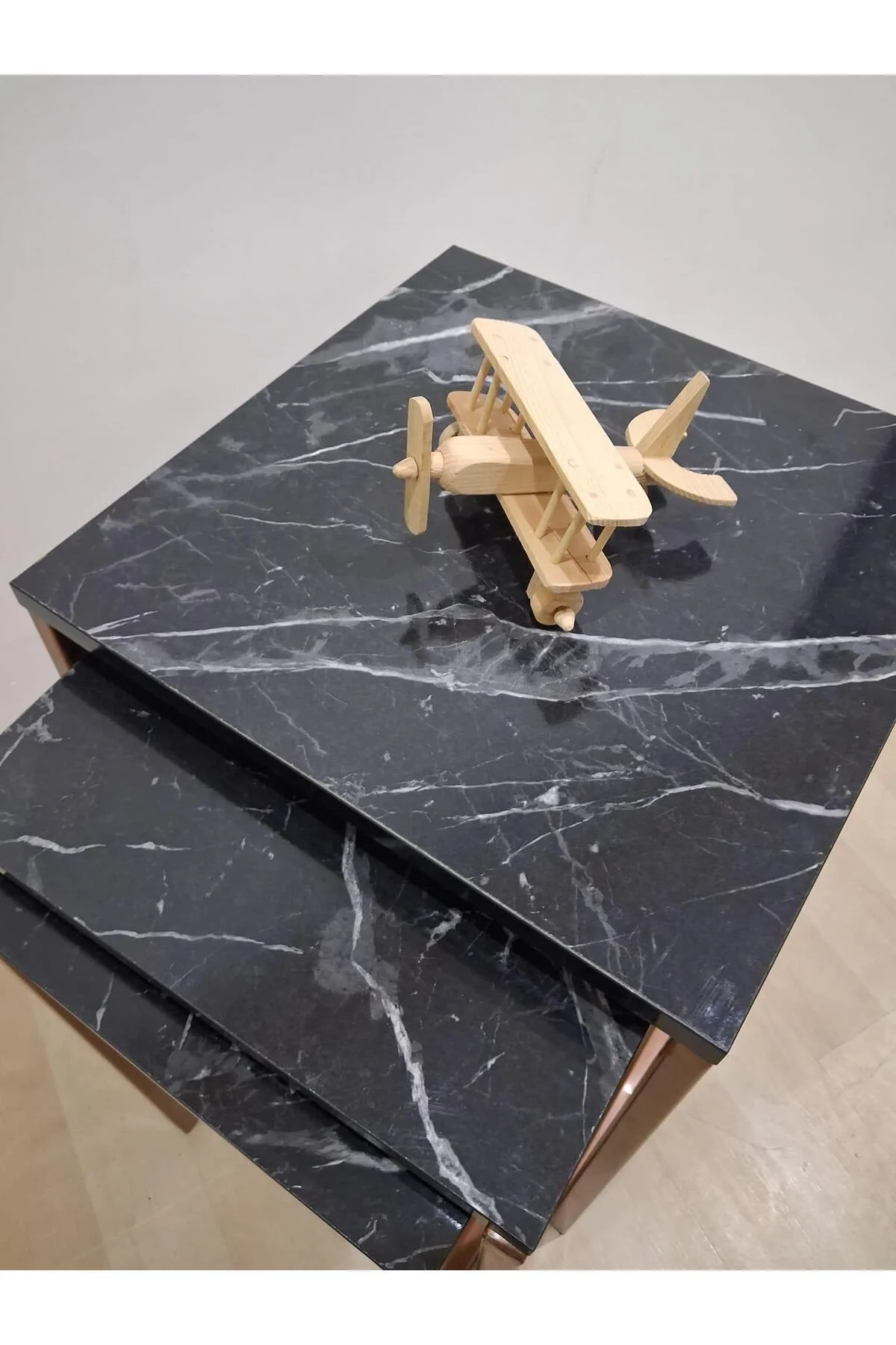 Zigon ZLF 17145 C Model sehpa Metal ROSE Kaplama MDF siyah mermer tabla El Yapım - Görsel 7