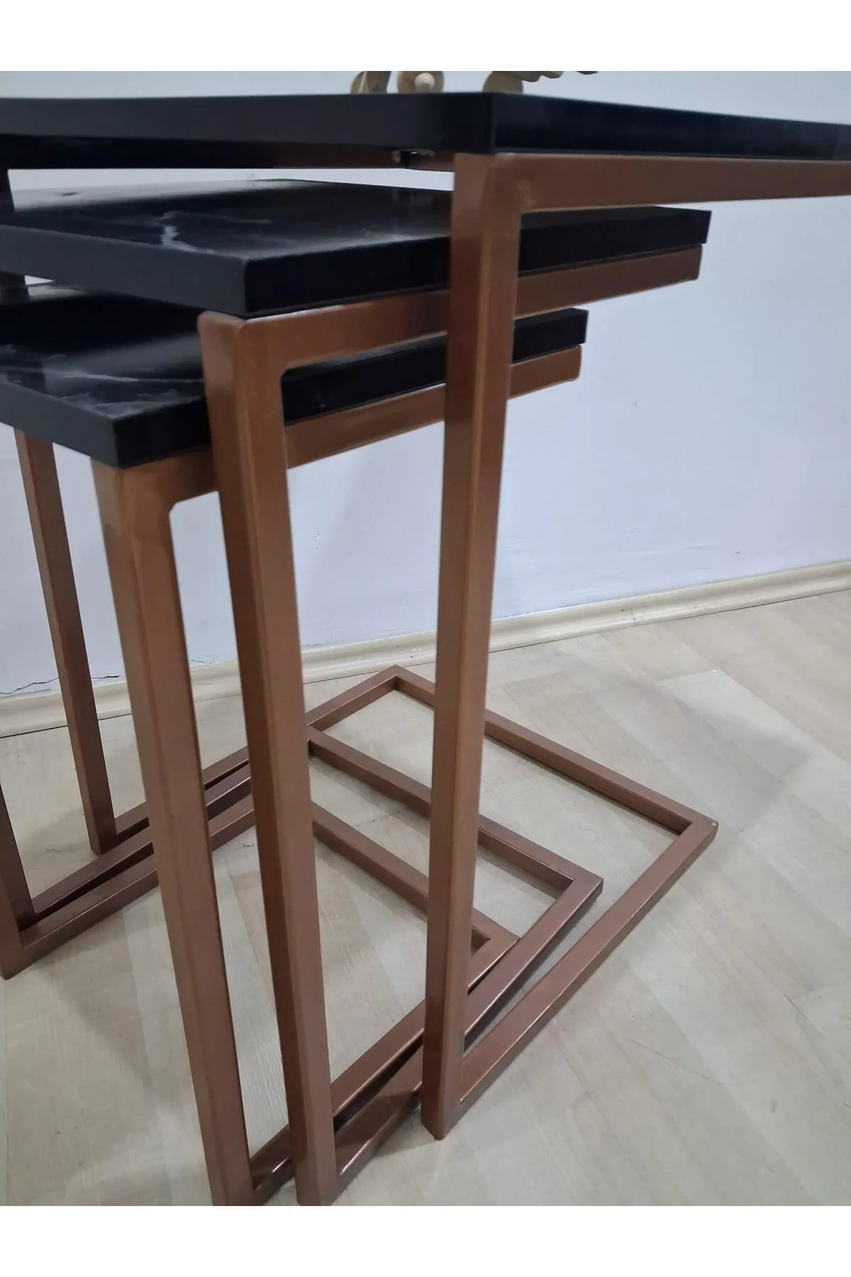 Zigon ZLF 17145 C Model sehpa Metal ROSE Kaplama MDF siyah mermer tabla El Yapım - Görsel 8