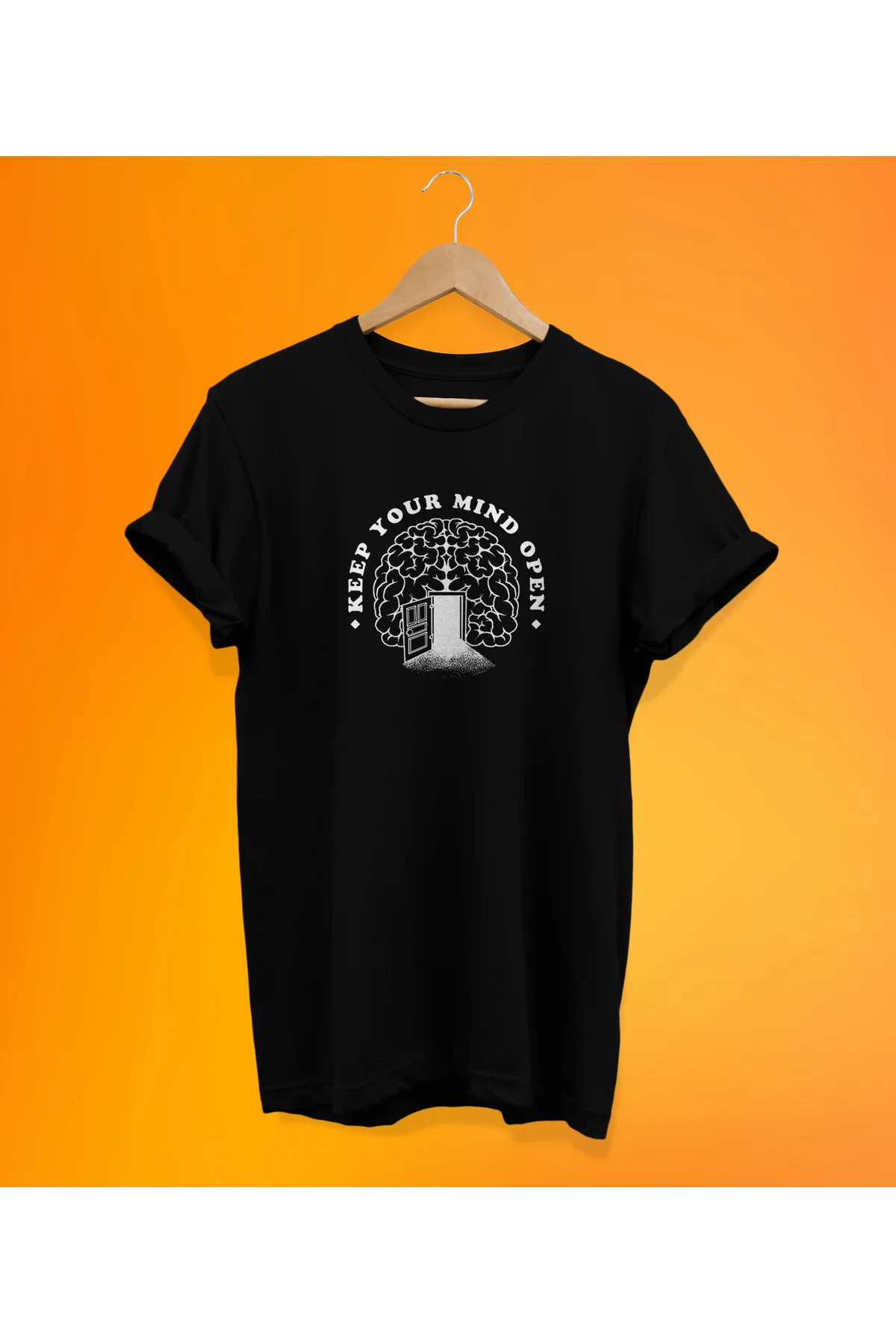 Zihnini Açık Tut Baskılı Siyah, %100 Pamuk Basic (Normal Beden) T-Shirt