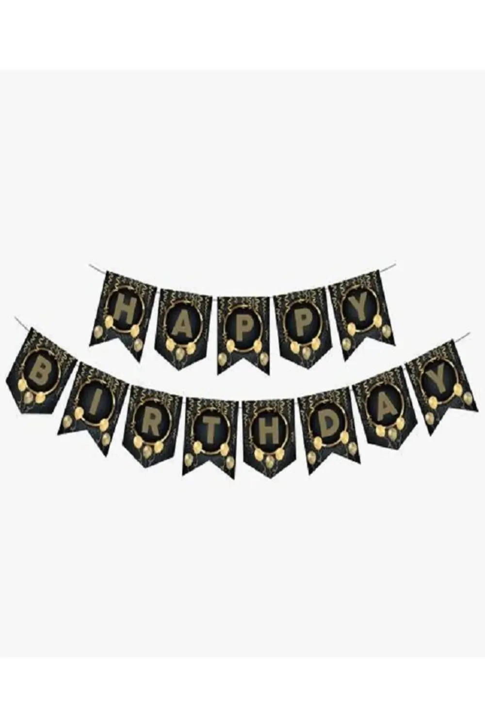 Zikzak Banner Siyah Gold Happy Birthday