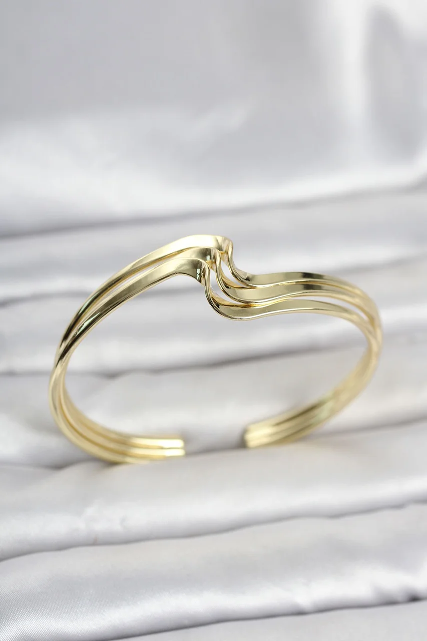 Zikzak Model Gold Renk Pirinç Kadın Bileklik - Lisinya Diğer