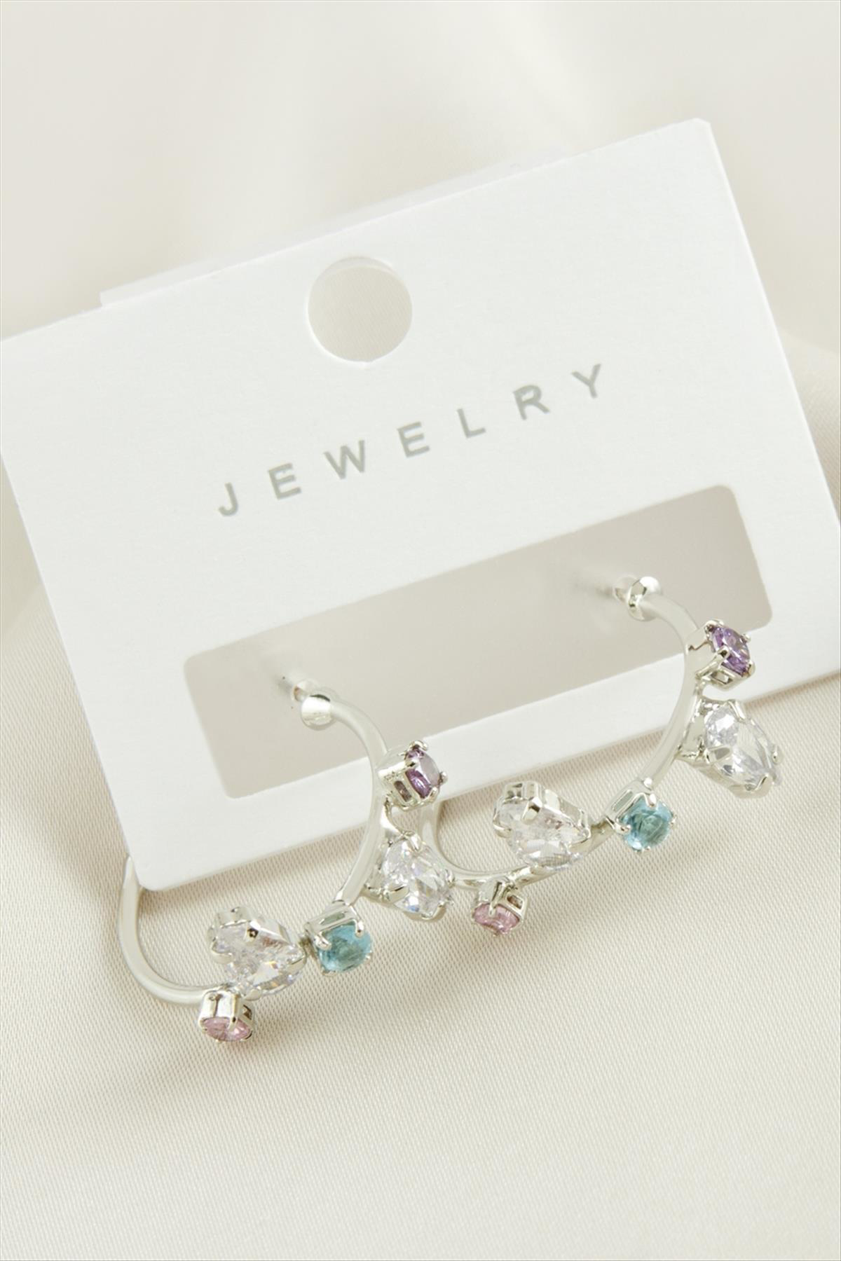 Zikzak Zirkon Taşlı Halka () Küpe-Gümüş Rengi