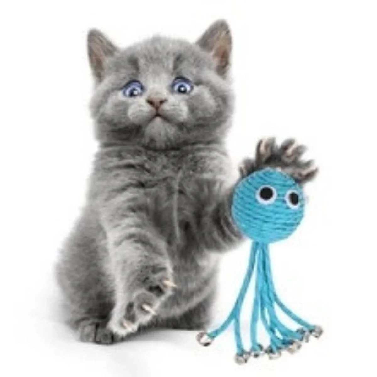 Zilli Peluş Yumuşacık Renkli Hasır Mavi Ahtapot Kedi Oyuncağı