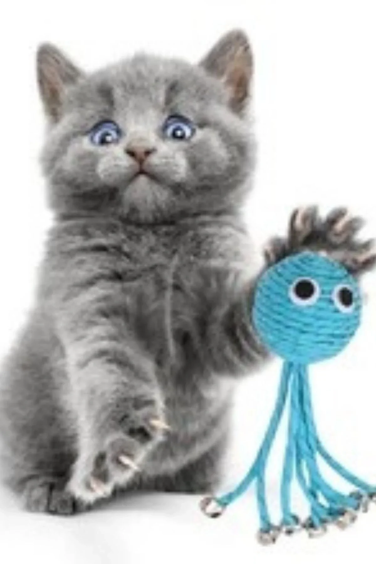 Zilli Peluş Yumuşacık Renkli Hasır Mavi Ahtapot Kedi Oyuncağı