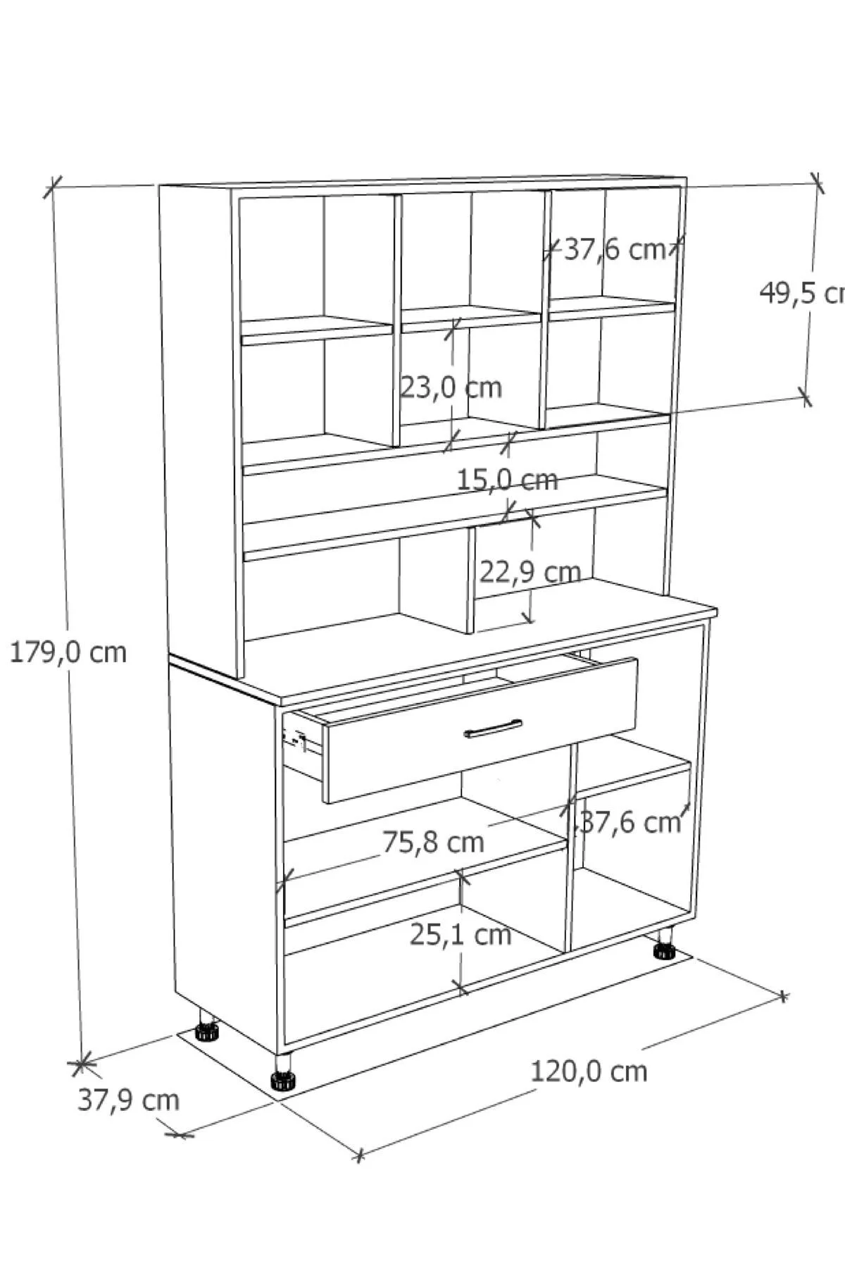 Zimbal Çok Bölmeli Dekoratif Mutfak Dolabı Atlantik Çam-Beyaz