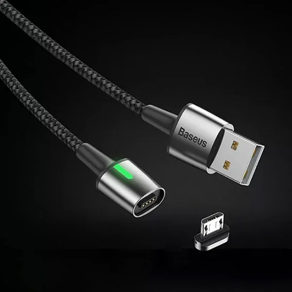 Zinc Magnetic USB Kablo 2m 1.5A Hızlı Şarj - Android Mikro USB - LED Işık