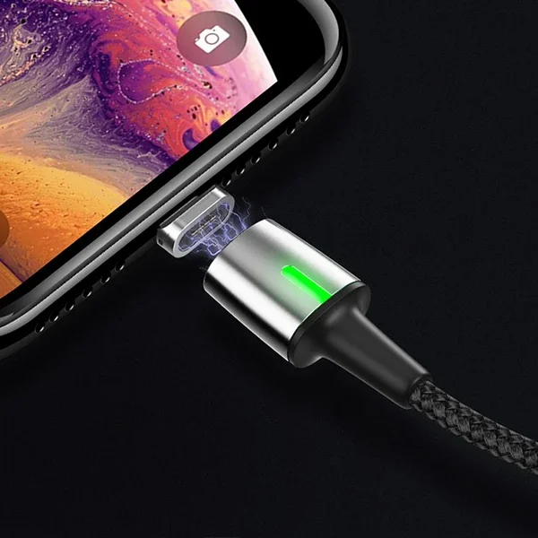 Zinc Magnetic USB Kablo 2m 1.5A Hızlı Şarj - Android Mikro USB - LED Işık