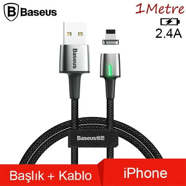 Zinc Manyetik Şarj Kablosu iPhone 14-13-12-11 1 Metre 2.4A Hızlı Şarj - 480Mbps Veri Aktarımı