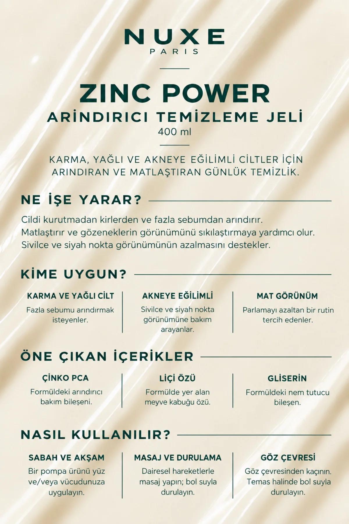 Zinc Power Yağlı ve Akneye Eğilimli Ciltler İçin Arındırıcı Temizleme Jeli 400 ML Zinc Power Yağlı ve Akneye Eğilimli Ciltler İçin Arındırıcı Temizleme Jeli 400 ML - Görsel 6