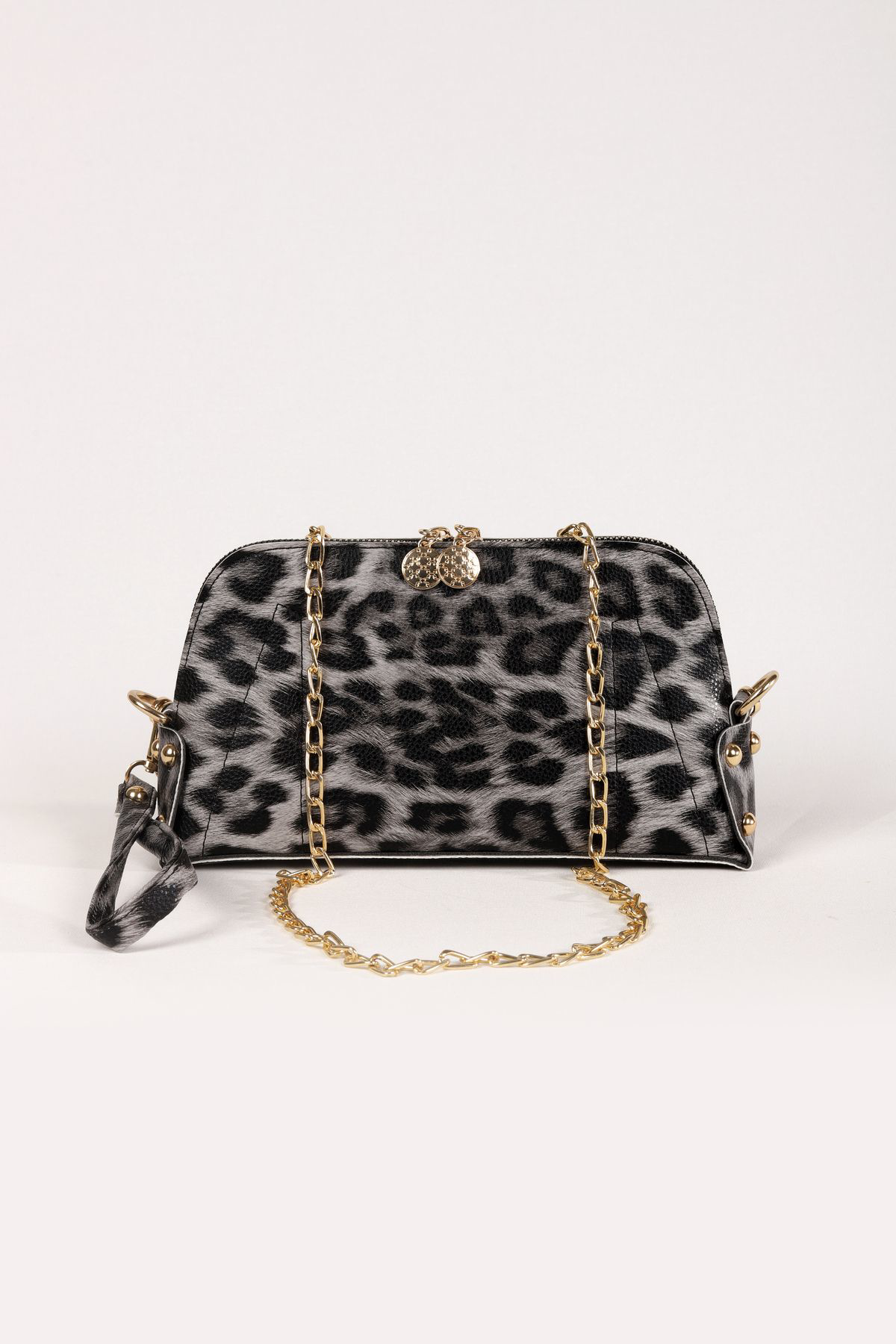 Bagmolly Zincir Askili Çanta Beyaz Leopar Desenli Çapraz Çanta