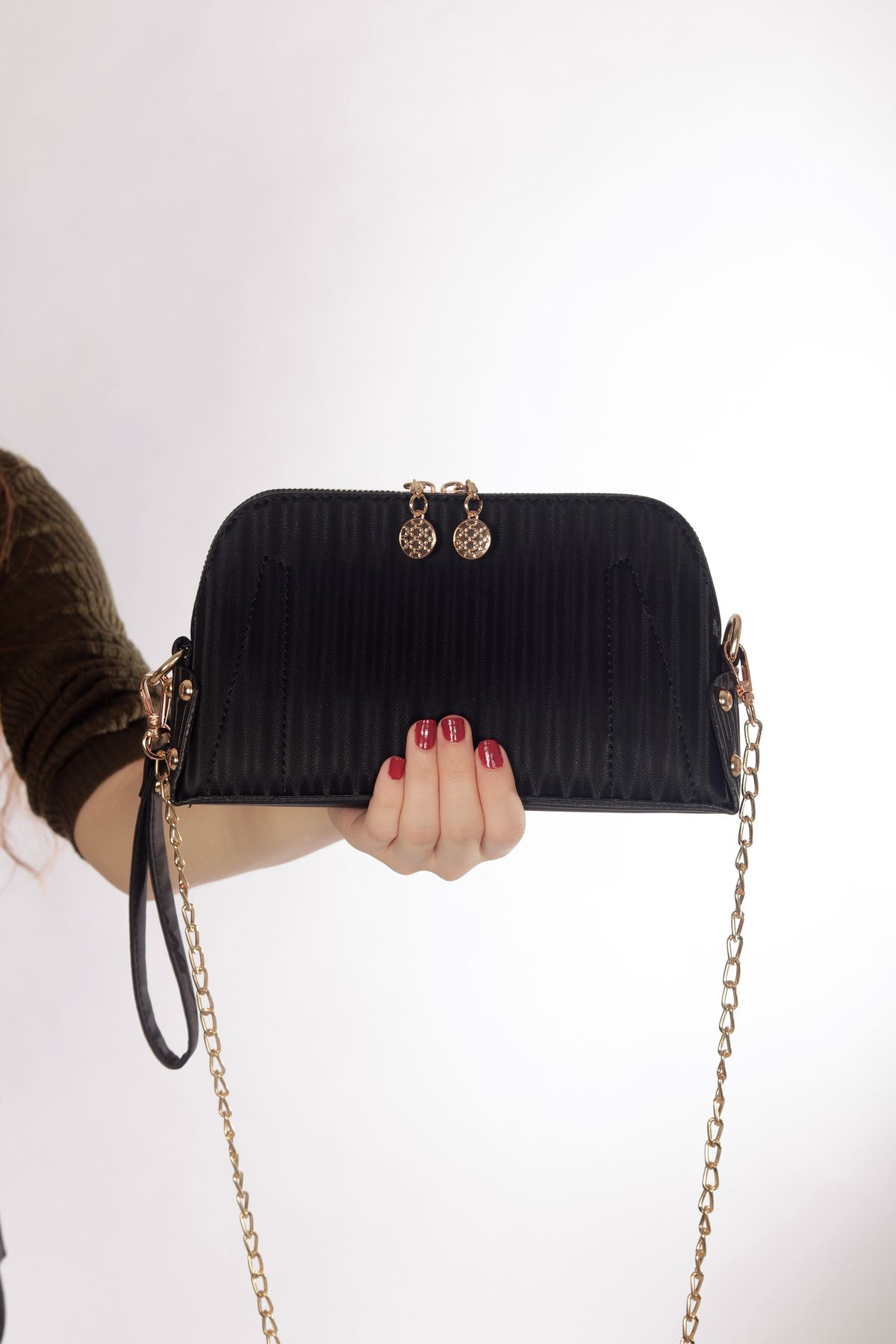 Zincir Askılı Çanta Siyah Çizgili