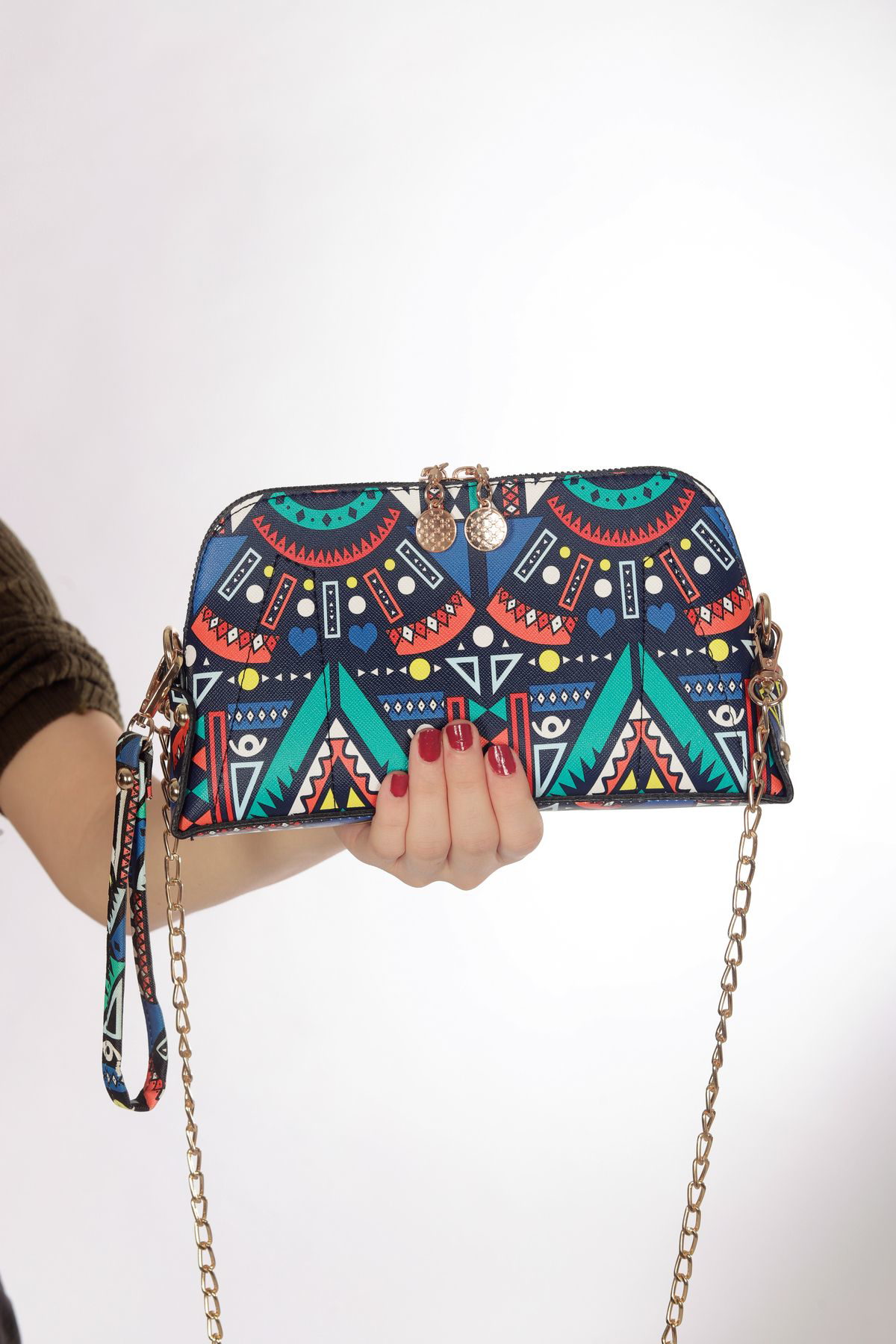 Zincir Askılı Çanta Totem Desenli
