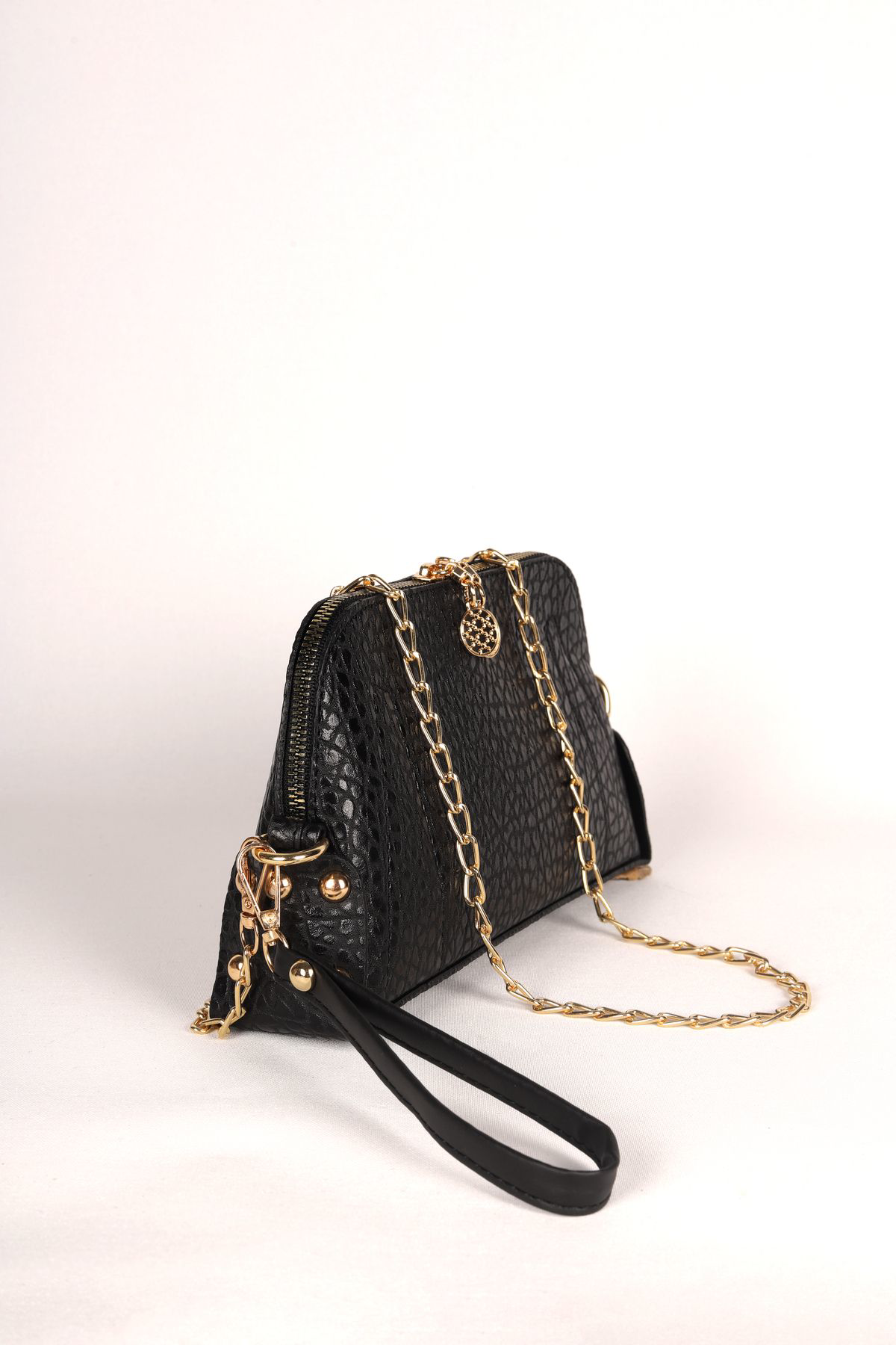 Zincir Askılı Çanta Siyah Desenli